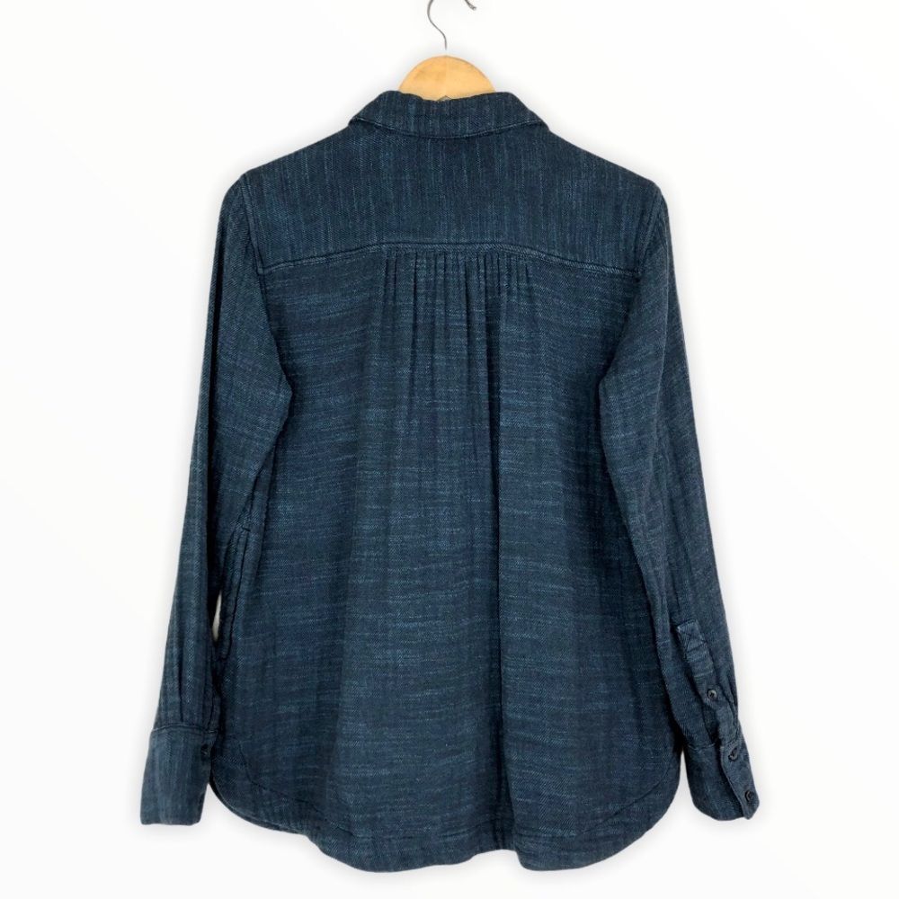 Free People Navy Plaid Flannel Button Down Long Sleeve Shirt Top size XS - Picture 8 of 13